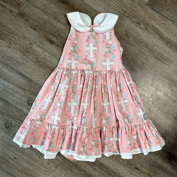 Eleanor Rose Other - Eleanor Rose Girls 7-8 Years Easter Dress Pink Cross Floral Collar Sleeveless